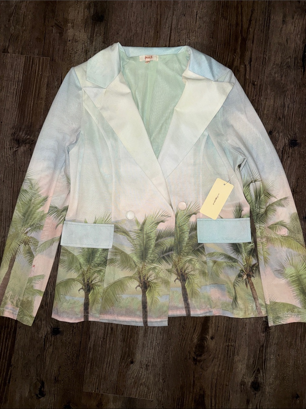 🌴Palm-Print Light Blue Women's Blazer